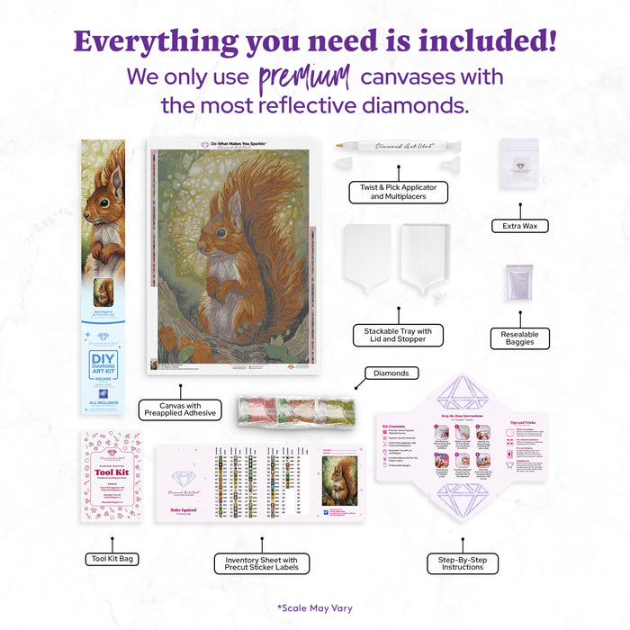 Diamond Painting Boho Squirrel 22" x 31" (55.8cm x 78.7cm) / Square with 77 Colors including 3 ABs and 3 Fairy Dust Diamonds / 70,784