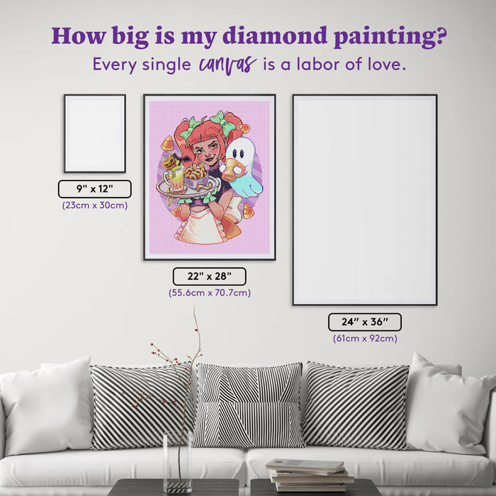 Diamond Painting Boo! It's Coffee Time 22" x 28" (55.6cm x 70.7cm) / Round With 74 Colors Including 2 ABs and 5 Fairy Dust Diamonds / 51,914