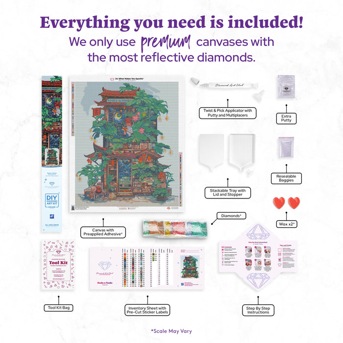 Diamond Painting Books n Nooks 27.6" x 33.1" (70cm x 84cm) / Square with 55 Colors including 3 ABs and 3 Fairy Dust Diamonds / 94,697