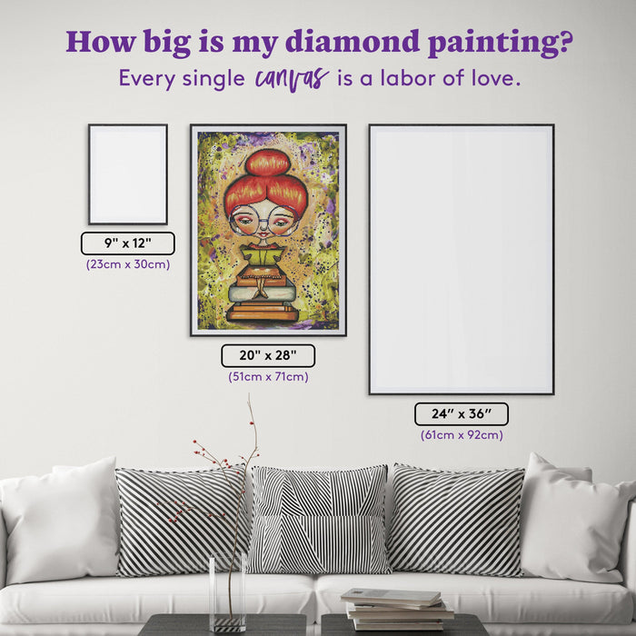Diamond Painting Bookworm Girl 20" x 28″ (51cm x 71cm) / Round with 54 Colors including 2 ABs / 45,793