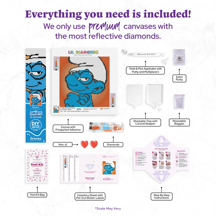 Diamond Painting Brainy Smurf 9" x 9" (23cm x 23cm) / Round with 7 Colors including 1 Glow In The Dark Diamond / 6,724