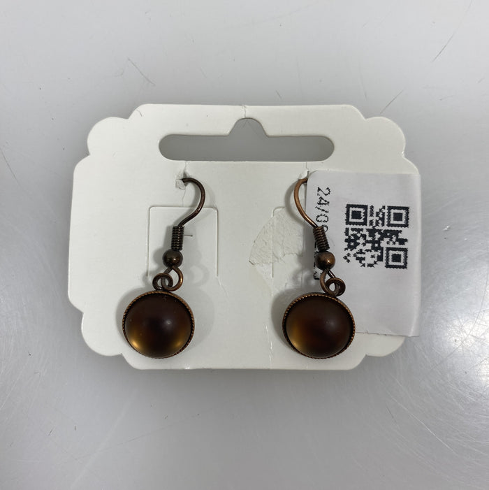 Bronze Metallic Light Brown Bead Dangle Earrings