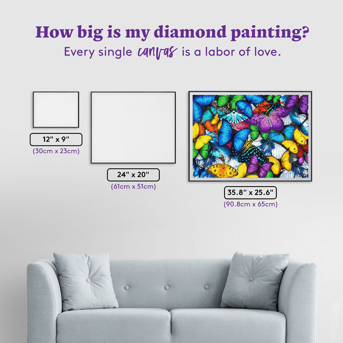 Diamond Painting Butterflies 35.8" x 25.6" (90.8cm x 65cm) / Square with 53 Colors including 3 ABs and 5 Fairy Dust Diamonds / 95,265