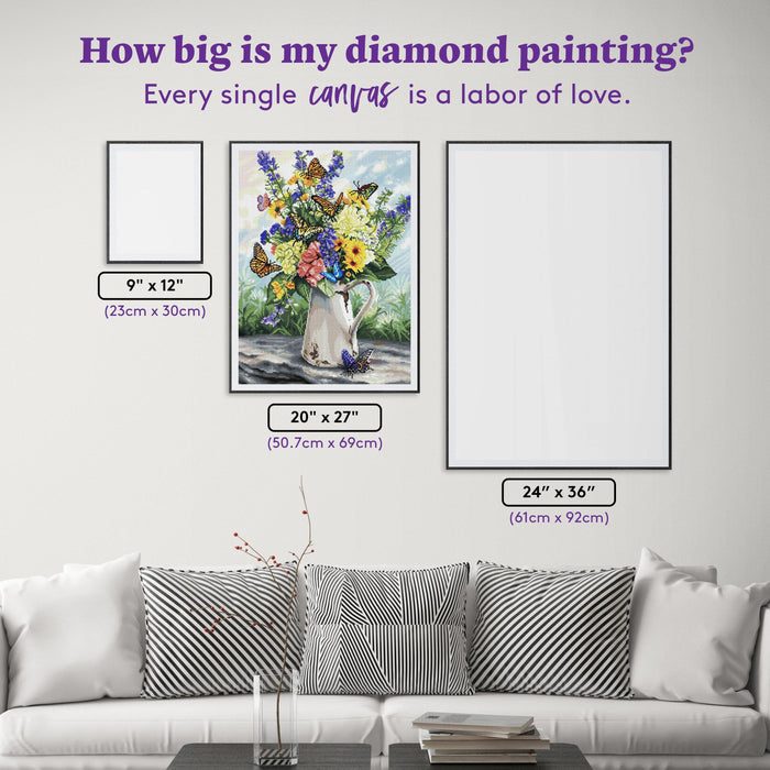 Diamond Painting Butterfly Blossoms 20" x 27" (50.7cm x 69cm) / Round with 60 Colors including 4 ABs / 44,526