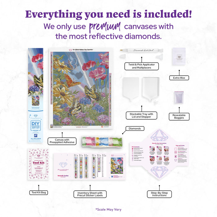 Diamond Painting Butterfly Garden 22" x 29" (55.8cm x 73.4cm) / Square with 80 Colors including 3 ABs and 4 Fairy Dust Diamonds / 66,080