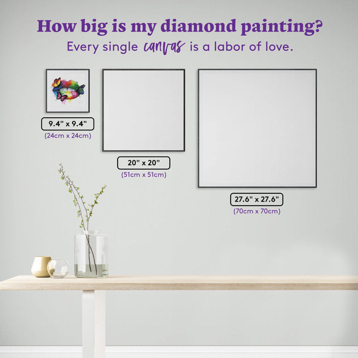 Diamond Painting Butterfly Kiss 9.4″ x 9.4″ (24cm x 24cm) / Round With 33 Colors including 2 ABs / 7,225