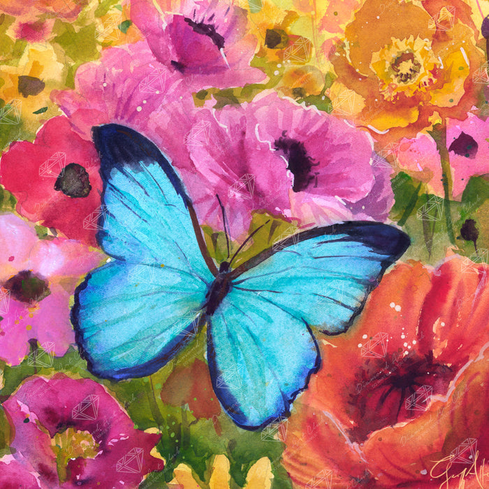 Diamond Painting Butterfly Meadow 13" x 13" (33cm x 33cm) / Round with 52 Colors including 1 Iridescent Diamond and 3 Fairy Dust Diamonds / 14,400