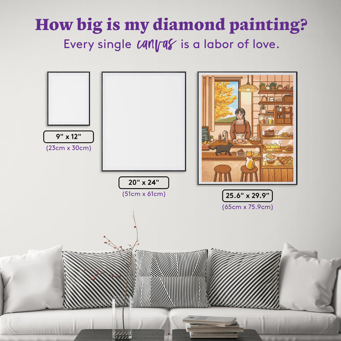 Diamond Painting Café in the Autumn 25.6" x 29.9" (65cm x 75.9cm) / Square With 48 Colors Including 3 ABs and 3 Fairy Dust Diamonds / 79,605