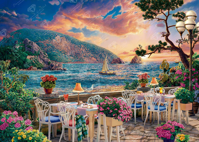 Diamond Painting Cafe with a View 38.6" x 27.6" (97.8cm x 69.9cm) / Square with 94 Colors including 3 ABs and 4 Fairy Dust Diamonds / 110,433