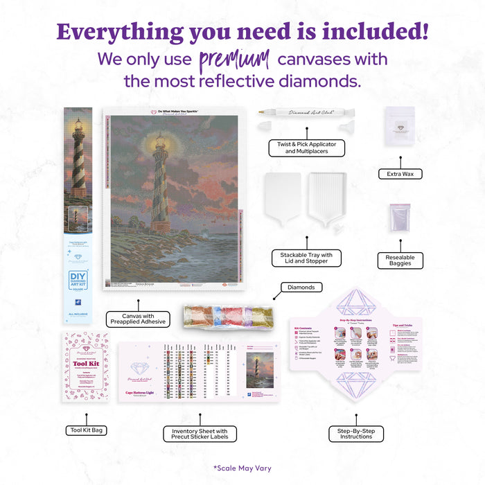Diamond Painting Cape Hatteras Light 25.6" x 33.5" (65cm x 84.9cm) / Square With 56 Colors Including 1 Frosted Diamond and 5 Fairy Dust Diamonds / 89,001