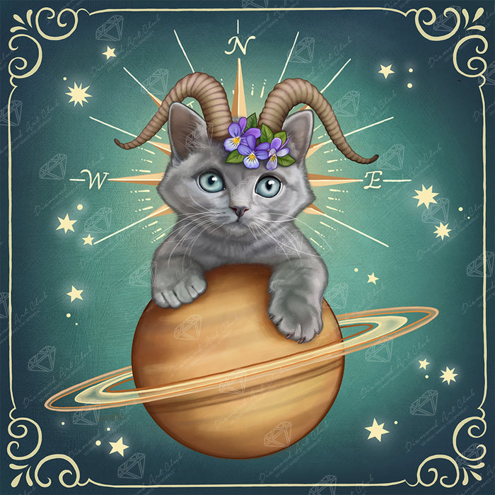 Diamond Painting Capricorn Zodiac Kitten 17" x 17" (42.9cm x 42.9cm) / Round with 43 Colors including 1 Frosted Diamond and 4 Fairy Dust Diamonds / 24,336