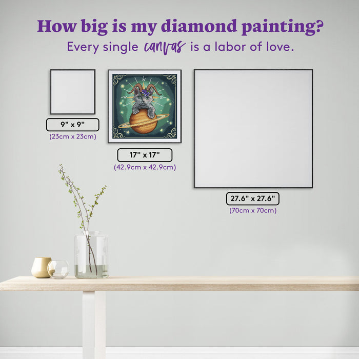 Diamond Painting Capricorn Zodiac Kitten 17" x 17" (42.9cm x 42.9cm) / Round with 43 Colors including 1 Frosted Diamond and 4 Fairy Dust Diamonds / 24,336