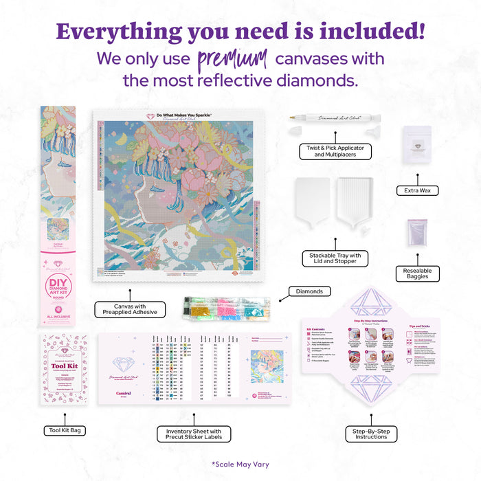 Diamond Painting Carnival 22" x 22" (55.6cm x 55.6cm) / Round with 38 Colors including 2 ABs and 1 Iridescent Diamond and 3 Fairy Dust Diamonds / 40,804