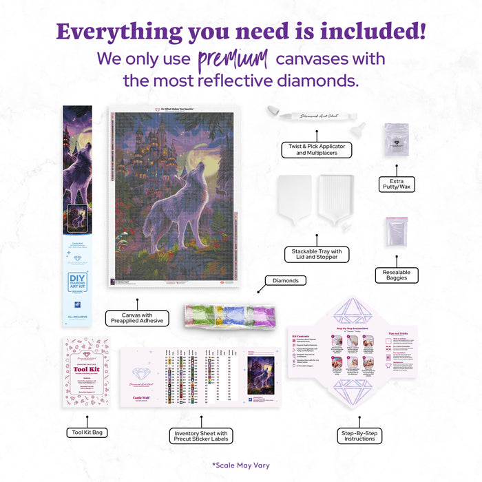 Diamond Painting Castle Wolf 27.6" x 39" (70cm x 99cm) / Square with 61 Colors including 4 ABs and 3 Fairy Dust Diamonds / 111,557