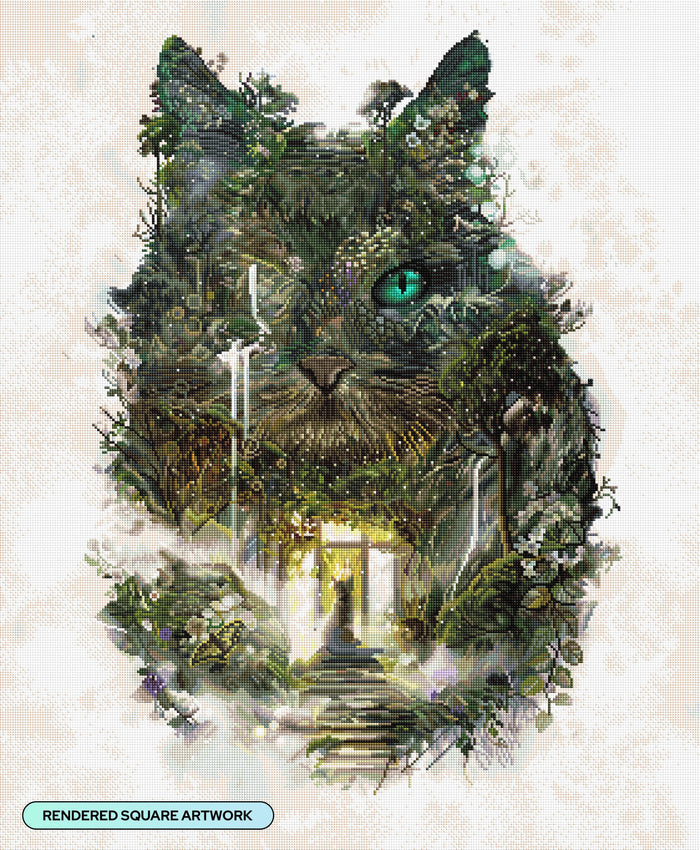 Diamond Painting Cat Dreams of Leaving 27.6" x 33.5" (69.9cm x 84.9cm) / Square With 82 Colors including 2 ABs and 4 Fairy Dust Diamonds / 95,821