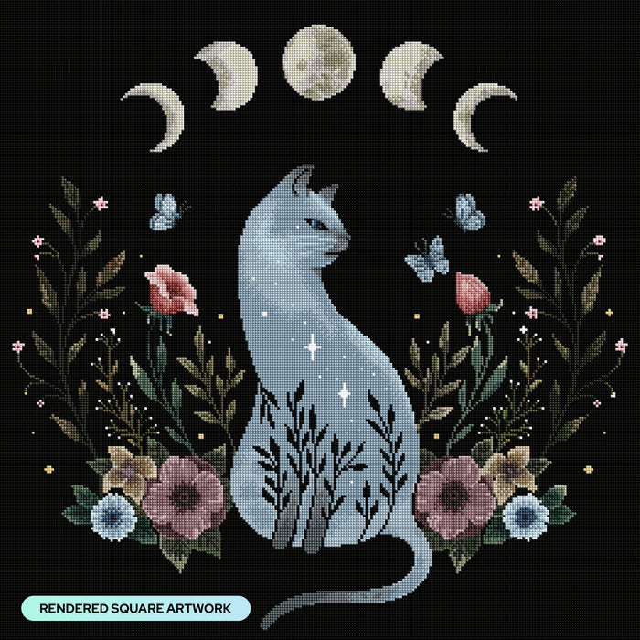 Diamond Painting Cat on the Hill 25.6" x 25.6" (65cm x 65cm) / Square with 51 Colors including 1 AB and 1 Iridescent Diamonds and 4 Fairy Dust Diamonds / 68,121