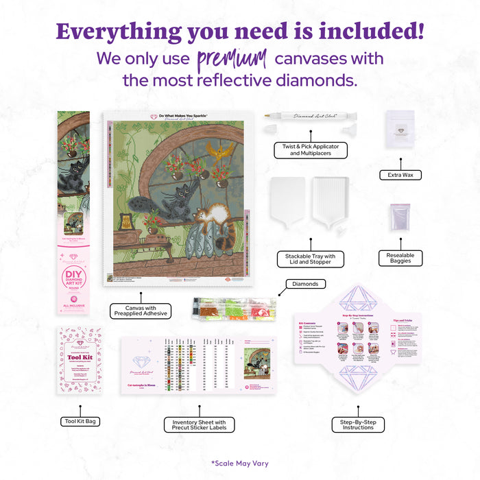 Diamond Painting Cat-tastrophe in Bloom 22" x 26" (55.6cm x 66cm) / Round With 42 Colors Including 3 ABs and 3 Fairy Dust Diamonds / 48,480