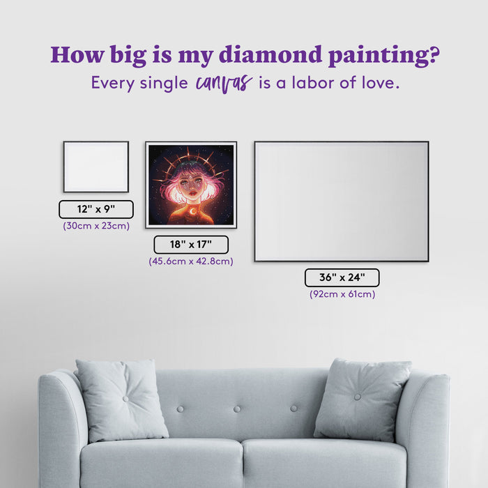 Diamond Painting Celeste 18" x 17" (45.6cm x 42.8cm) / Square with 57 Colors including 1 AB and 5 Fairy Dust Diamonds / 31,476