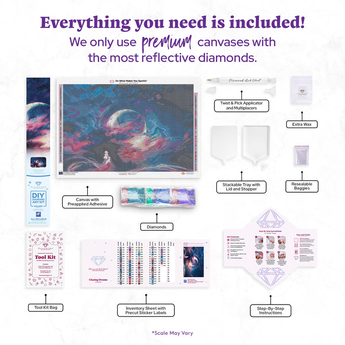 Diamond Painting Chasing Dreams 33" x 22" (83.6cm x 55.8cm) / Square with 77 Colors including 2 ABs and 1 Iridescent Diamond and 3 Fairy Dust Diamonds / 75,264