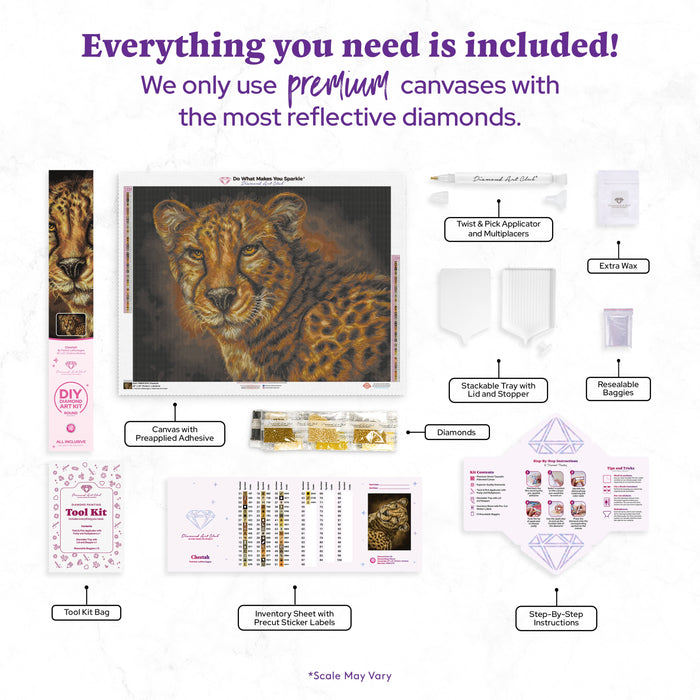 Diamond Painting Cheetah 29" x 22" (73.8cm x 55.6cm) / Round with 54 Colors including 2 ABs and 3 Fairy Dust Diamonds / 54,136
