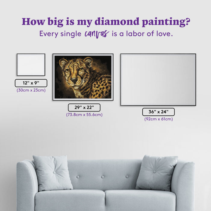 Diamond Painting Cheetah 29" x 22" (73.8cm x 55.6cm) / Round with 54 Colors including 2 ABs and 3 Fairy Dust Diamonds / 54,136