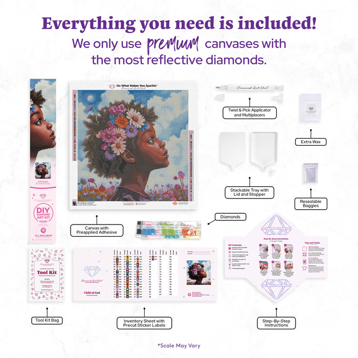 Diamond Painting Child of God 22" x 22" (55.6cm x 55.6cm) / Round with 53 Colors including 2 ABs and 3 Fairy Dust Diamonds / 40,804