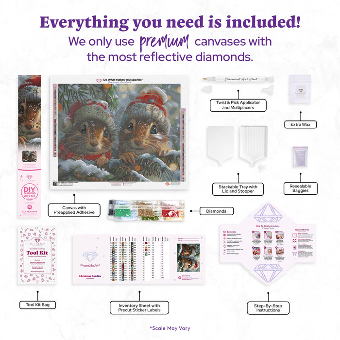 Diamond Painting Christmas Buddies 25" x 20" (63.8cm x 50.6cm) / Round with 57 Colors including 2 ABs and 4 Fairy Dust Diamonds / 42,688