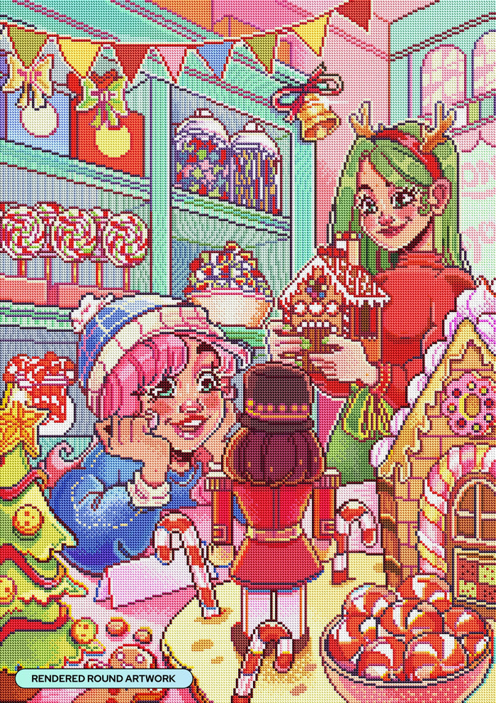 Diamond Painting Christmas Candy Shop 22" x 31" (55.6cm x 78.7cm) / Round With 89 Colors Including 2 ABs and 1 Iridescent Diamond and 6 Fairy Dust Diamonds / 57,772