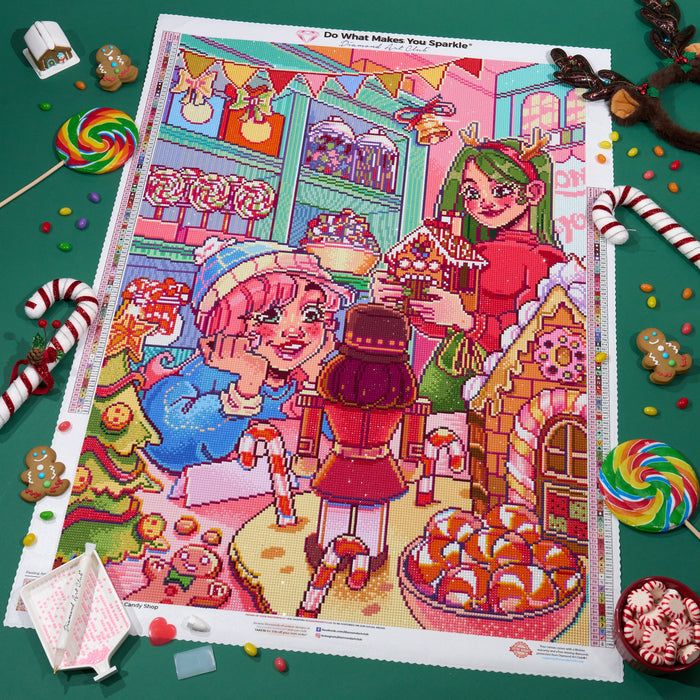 Diamond Painting Christmas Candy Shop 22" x 31" (55.6cm x 78.7cm) / Round With 89 Colors Including 2 ABs and 1 Iridescent Diamond and 6 Fairy Dust Diamonds / 57,772