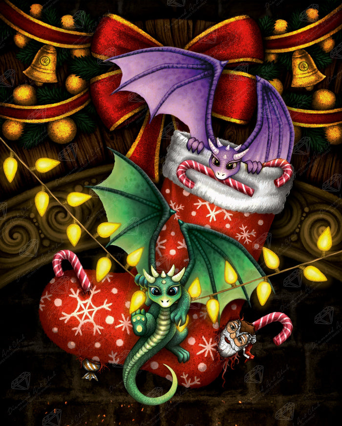 Diamond Painting Christmas Dragons 25.6" x 31.9" (65cm x 81cm) / Square with 60 colors including 4 ABs and 3 Fairy Dust Diamonds / 84,825