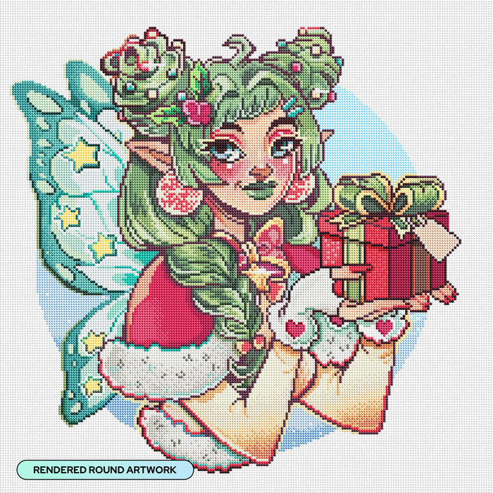 Diamond Painting Christmas Fairy 22" x 22" (55.6cm x 55.6cm) / Round With 68 Colors Including 2 ABs and 1 Iridescent Diamond and 6 Fairy Dust Diamonds / 40,804