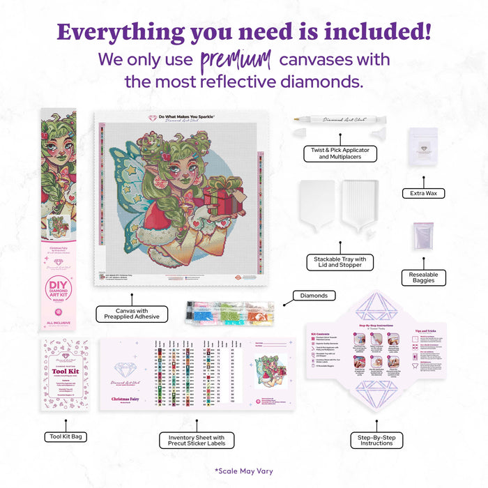 Diamond Painting Christmas Fairy 22" x 22" (55.6cm x 55.6cm) / Round With 68 Colors Including 2 ABs and 1 Iridescent Diamond and 6 Fairy Dust Diamonds / 40,804