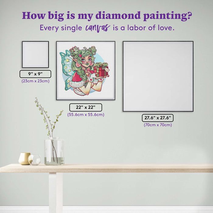 Diamond Painting Christmas Fairy 22" x 22" (55.6cm x 55.6cm) / Round With 68 Colors Including 2 ABs and 1 Iridescent Diamond and 6 Fairy Dust Diamonds / 40,804