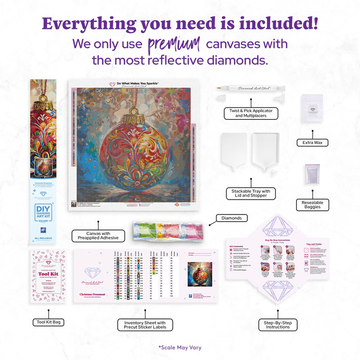 Diamond Painting Christmas Ornament 22" x 22" (55.8cm x 55.8cm) / Square with 58 Colors including 1 AB and 3 Fairy Dust Diamonds / 50,176