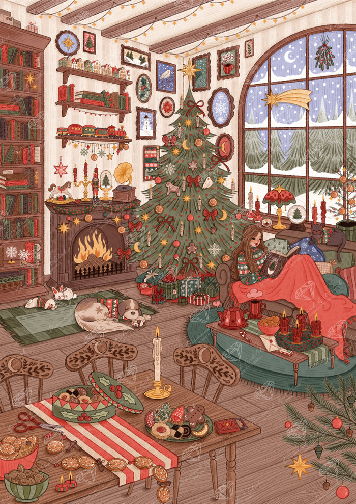 Diamond Painting Christmas Room 27.6" x 39" (69.9cm x 98.8cm) / Square with 78 Colors including 2 ABs and 1 Iridescent Diamond and 4 Fairy Dust Diamonds / 111,557