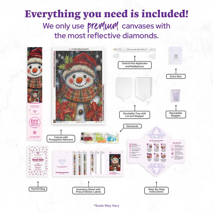 Diamond Painting Christmas Snowman 22" x 33" (55.6cm x 83.7cm) / Round with 66 Colors including 1 AB and 3 Fairy Dust Diamonds / 61,408