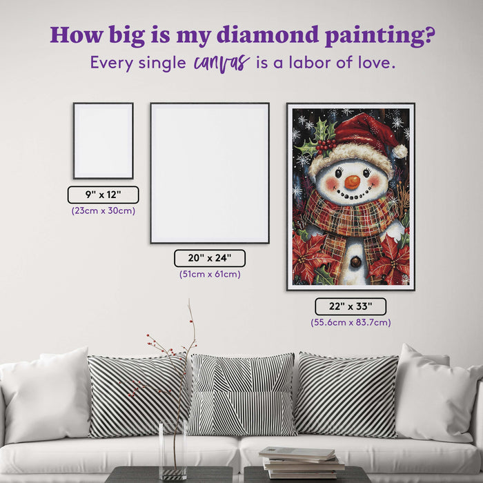 Diamond Painting Christmas Snowman 22" x 33" (55.6cm x 83.7cm) / Round with 66 Colors including 1 AB and 3 Fairy Dust Diamonds / 61,408