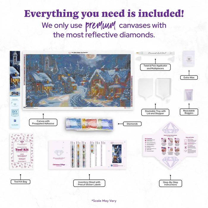 Diamond Painting Christmas Village 51.2" x 25.6" (129.9cm x 65cm) / Square with 58 Colors including 2 ABs and 4 Fairy Dust Diamonds / 136,242