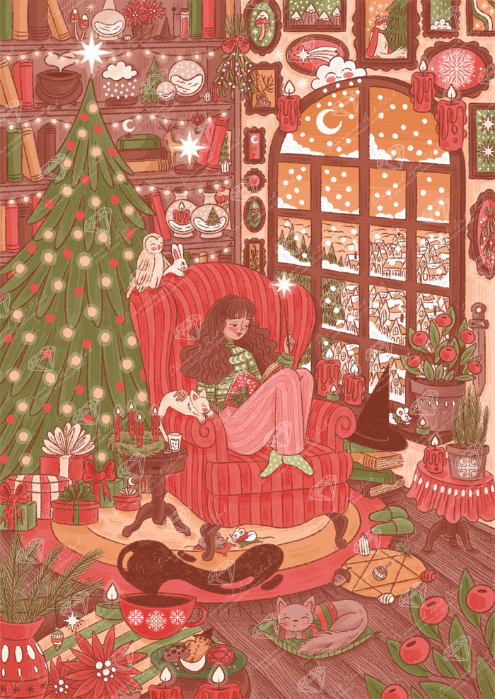 Diamond Painting Christmas Witch 27.6" x 39" (69.9cm x 98.8cm) / Square with 35 Colors including 3 ABs and 1 Special Diamond and 5 Fairy Dust Diamonds / 111,557