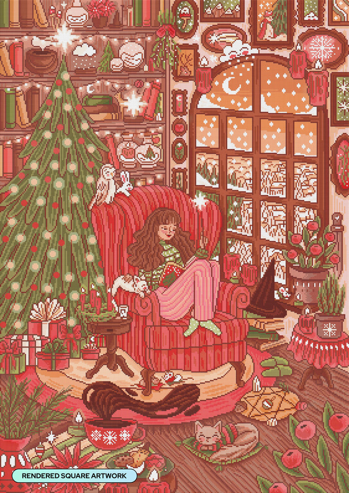Diamond Painting Christmas Witch 27.6" x 39" (69.9cm x 98.8cm) / Square with 35 Colors including 3 ABs and 1 Special Diamond and 5 Fairy Dust Diamonds / 111,557