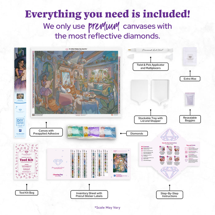 Diamond Painting Cleaning Day 36.6" x 27.6" (92.8cm x 69.9cm) / Square With 98 Colors Including 2 ABs and 7 Fairy Dust Diamonds / 104,813