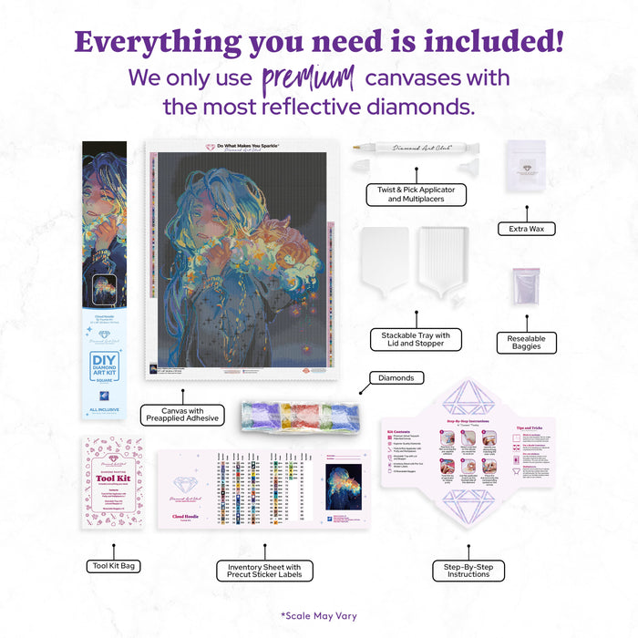Diamond Painting Cloud Hoodie 22" x 28" (55.8cm x 70.7cm) / Square with 73 Colors including 1 AB and 5 Fairy Dust Diamonds / 63,616