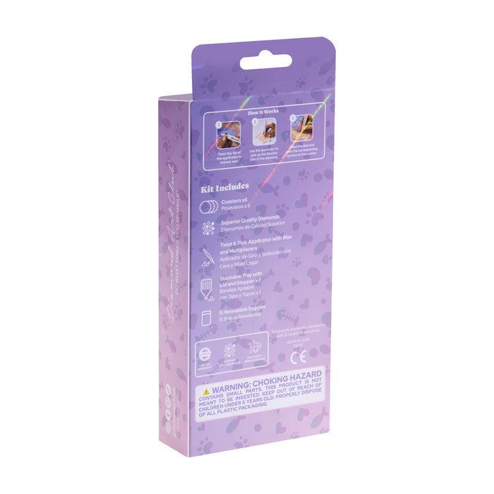 Diamond Painting Coasters - Cats 4" x 4" (10cm x 10cm) / Round with 24 Colors including 24 Iridescent Diamonds / 3,300