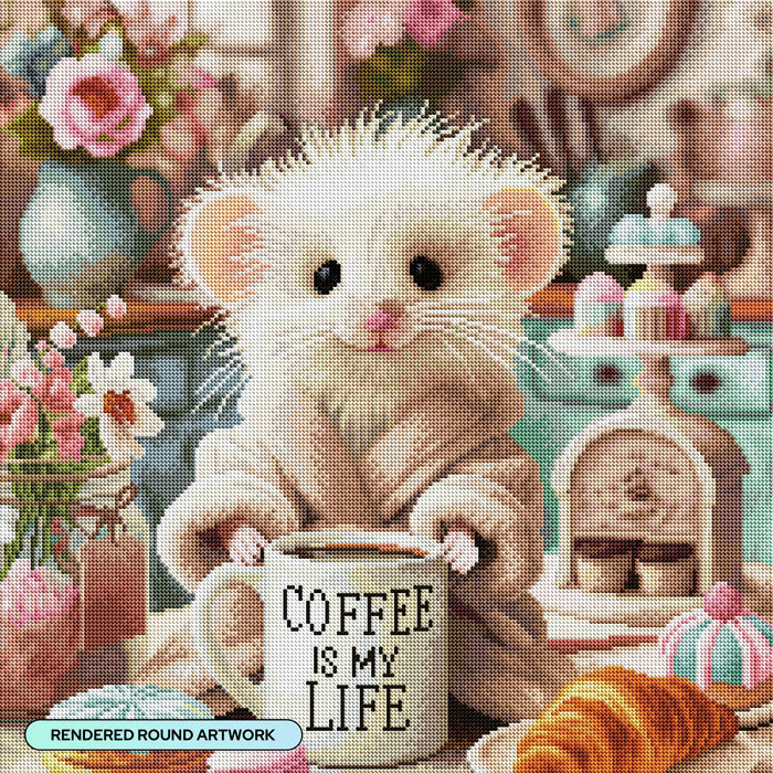 Diamond Painting Coffee is My Life 22" x 22" (55.6cm x 55.6cm) / Round with 88 Colors including 2 ABs and 3 Fairy Dust Diamonds / 40,804
