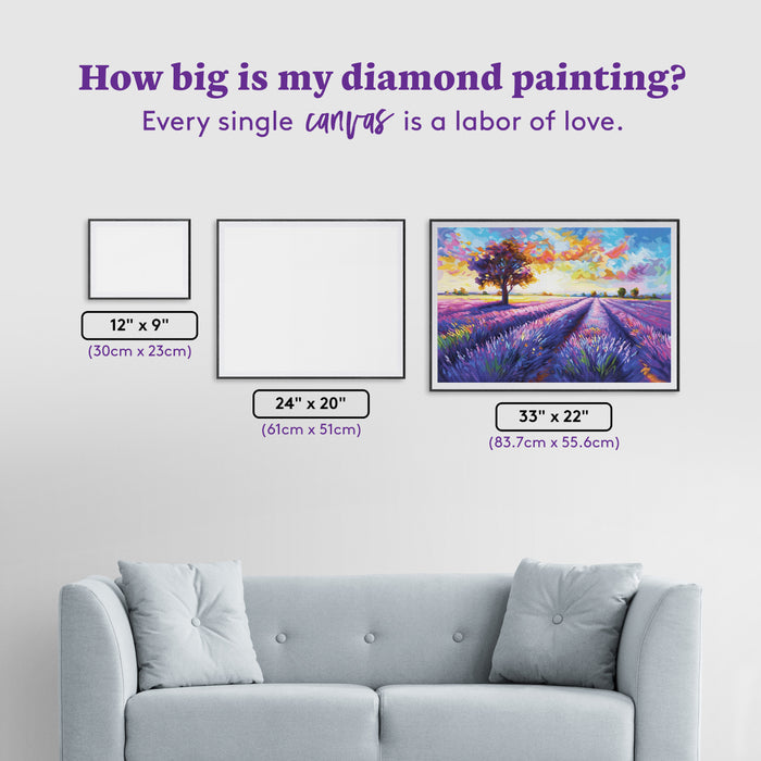 Diamond Painting Colorful Lavender Field Landscape 33" x 22" (83.7cm x 55.6cm) / Round with 55 Colors including 2 ABs and 4 Fairy Dust Diamonds / 61,408