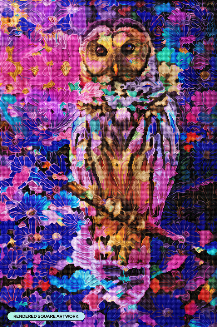Diamond Painting Colorful Owl 25.7" x 38.6" (65cm x 97.8cm) / Square with 69 Colors including 2 ABs and 4 Fairy Dust Diamonds / 102,573