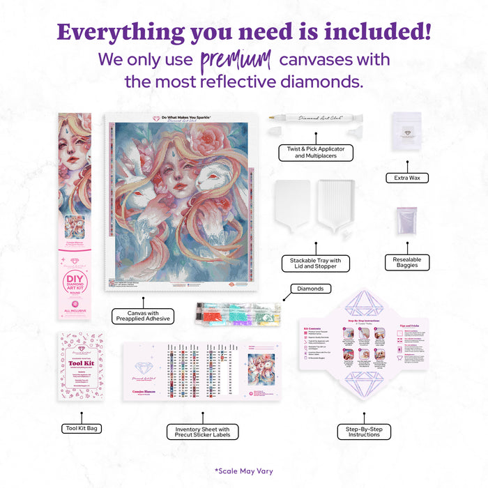 Diamond Painting Conejos Blancos 22" x 26" (55.6cm x 66.3cm) / Round with 72 Colors including 3 ABs and 2 Fairy Dust Diamonds / 48,682