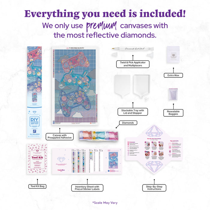 Diamond Painting Controllers 22" x 39" (55.8cm x 98.8cm) / Square with 58 Colors including 4 ABs and 2 Iridescent Diamonds and 3 Fairy Dust Diamonds / 88,928
