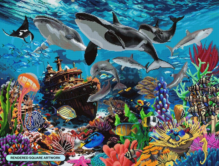 Diamond Painting Coral Ocean 36.2" x 27.6" (91.8cm x 69.9cm) / Square with 86 Colors including 3 ABs and 3 Fairy Dust Diamonds / 103,689