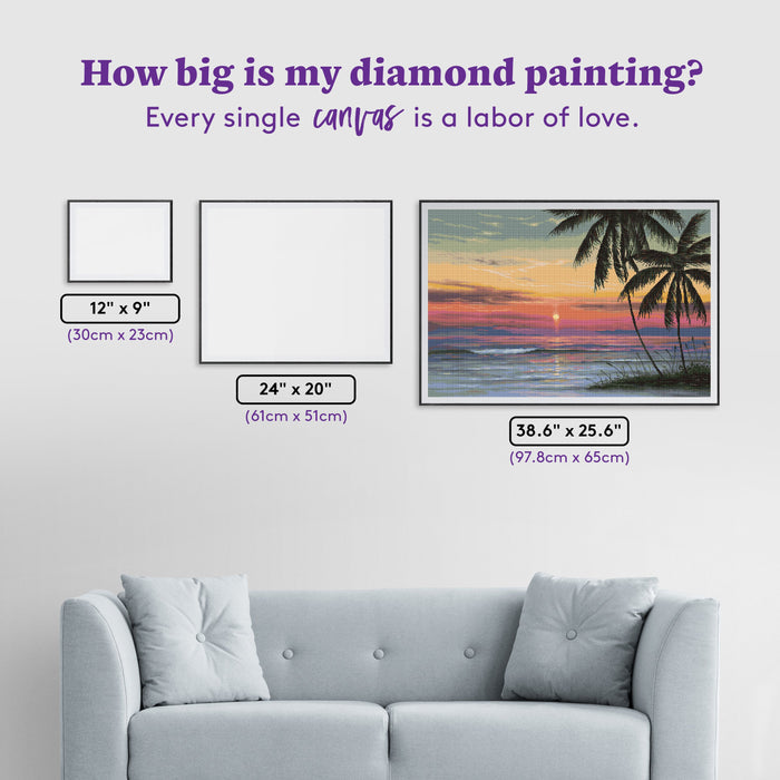 Diamond Painting Coral Sunset 38.6" x 25.6" (97.8cm x 65cm) / Square with 50 Colors including 2 ABs and 3 Fairy Dust Diamonds / 102,573